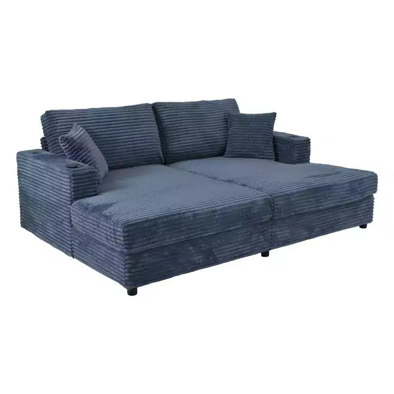 86.5 Oversized Loveseat Chaise Lounge Sectional Sofa Bed Corduroy Sleeper Sofa with Two USB Ports