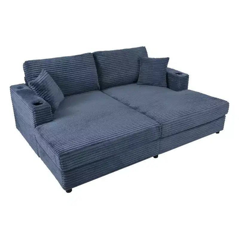 86.5 Oversized Loveseat Chaise Lounge Sectional Sofa Bed Corduroy Sleeper Sofa with Two USB Ports