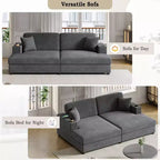 86.5 Oversized Loveseat Chaise Lounge Sectional Sofa Bed Corduroy Sleeper Sofa with Two USB Ports