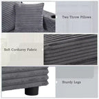 86.5 Oversized Loveseat Chaise Lounge Sectional Sofa Bed Corduroy Sleeper Sofa with Two USB Ports