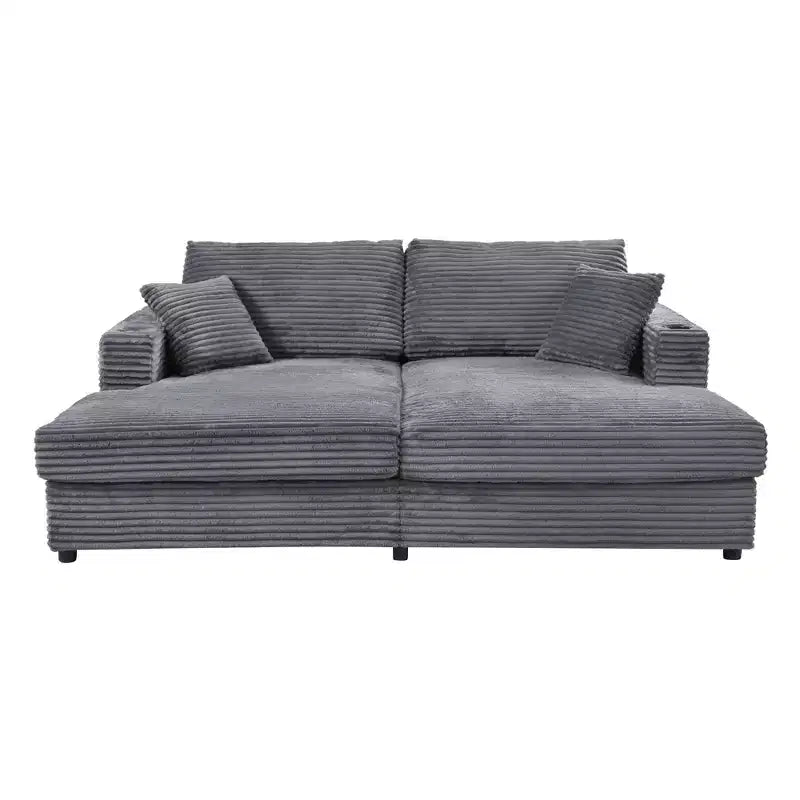 86.5 Oversized Loveseat Chaise Lounge Sectional Sofa Bed Corduroy Sleeper Sofa with Two USB Ports