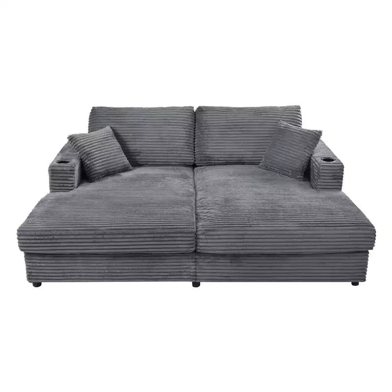 86.5 Oversized Loveseat Chaise Lounge Sectional Sofa Bed Corduroy Sleeper Sofa with Two USB Ports
