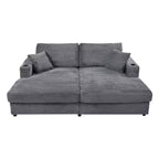 86.5 Oversized Loveseat Chaise Lounge Sectional Sofa Bed Corduroy Sleeper Sofa with Two USB Ports