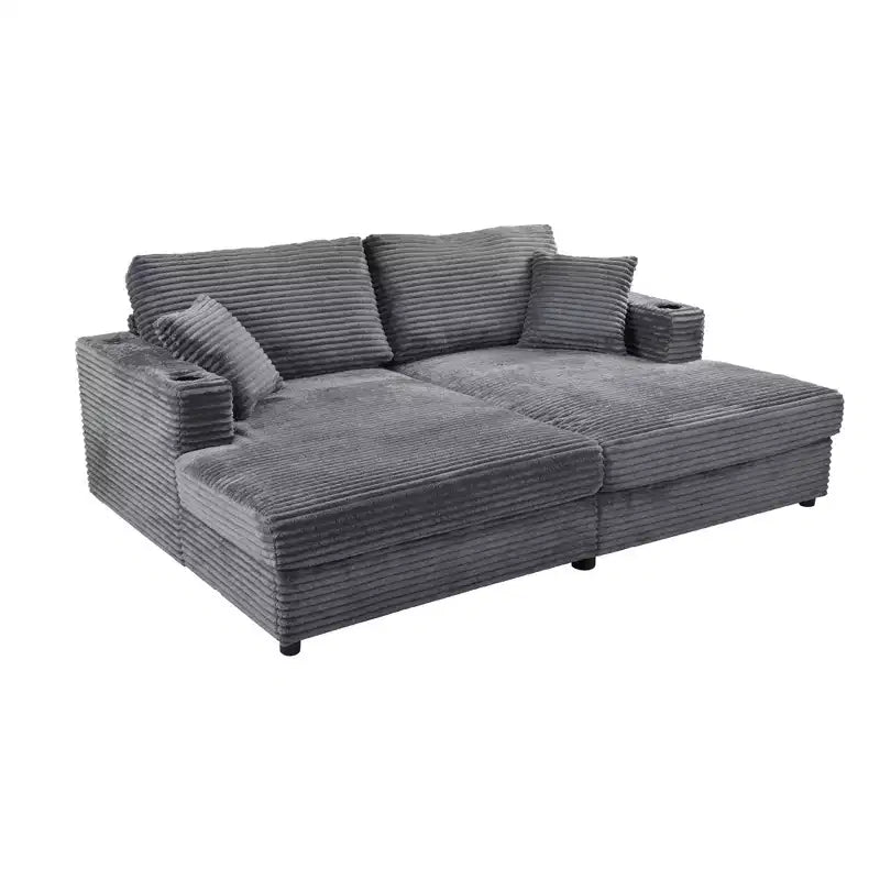 86.5 Oversized Loveseat Chaise Lounge Sectional Sofa Bed Corduroy Sleeper Sofa with Two USB Ports