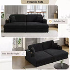 86.5 Oversized Loveseat Chaise Lounge Sectional Sofa Bed Corduroy Sleeper Sofa with Two USB Ports