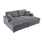 86.5 Oversized Loveseat Chaise Lounge Sectional Sofa Bed Corduroy Sleeper Sofa with Two USB Ports