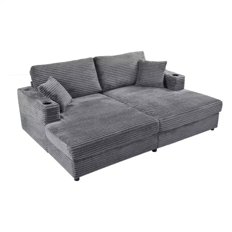 86.5 Oversized Loveseat Chaise Lounge Sectional Sofa Bed Corduroy Sleeper Sofa with Two USB Ports