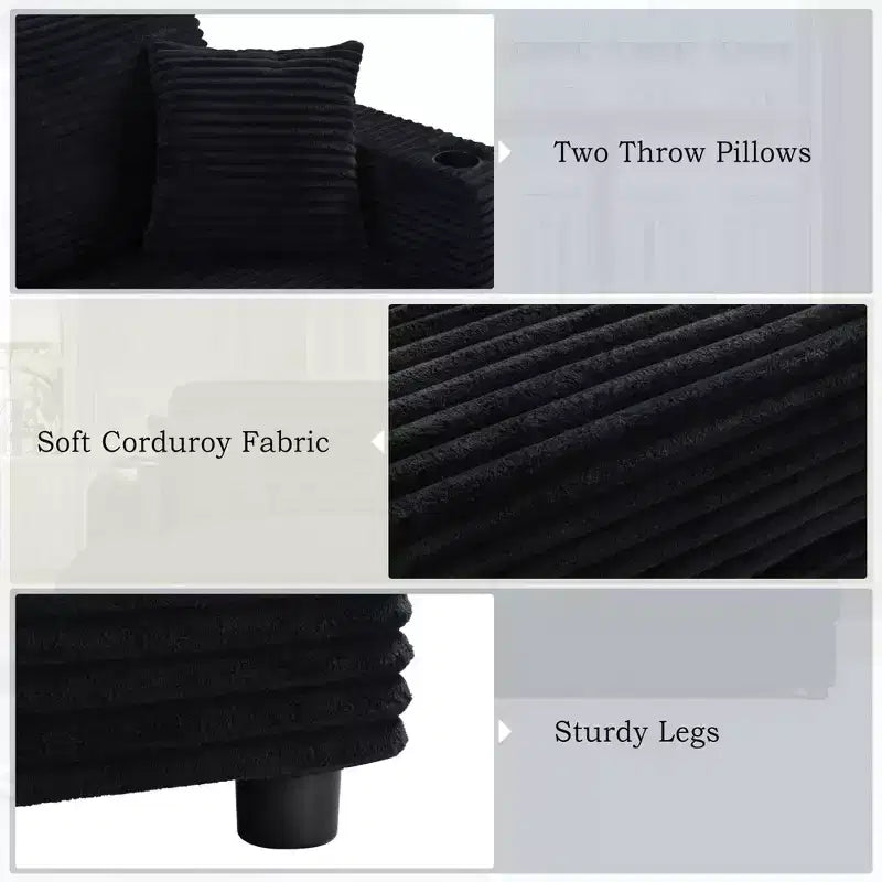 86.5 Oversized Loveseat Chaise Lounge Sectional Sofa Bed Corduroy Sleeper Sofa with Two USB Ports