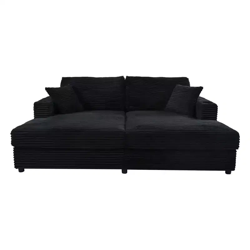 86.5 Oversized Loveseat Chaise Lounge Sectional Sofa Bed Corduroy Sleeper Sofa with Two USB Ports