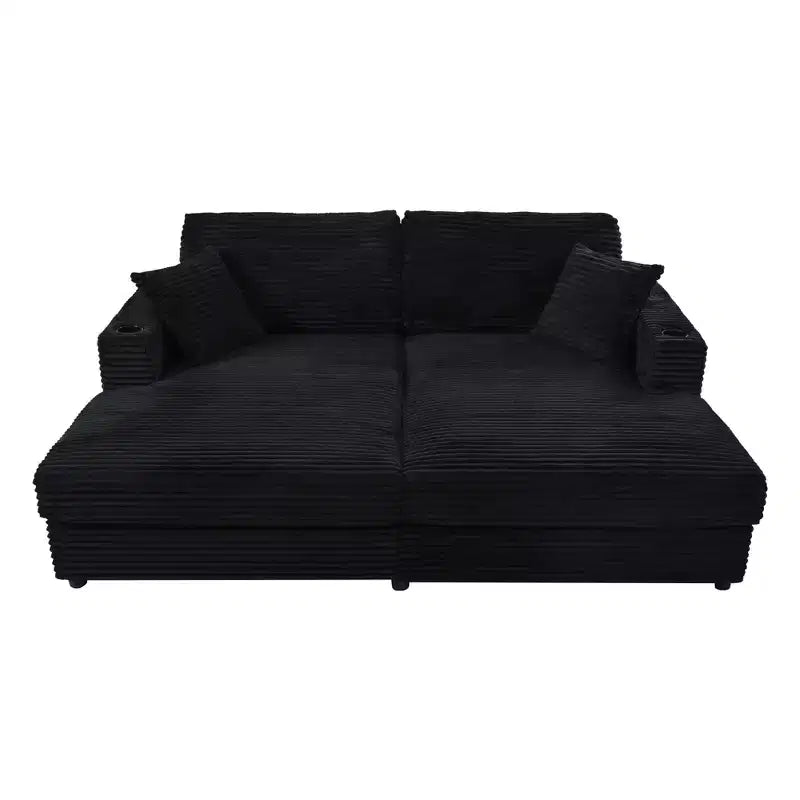 86.5 Oversized Loveseat Chaise Lounge Sectional Sofa Bed Corduroy Sleeper Sofa with Two USB Ports