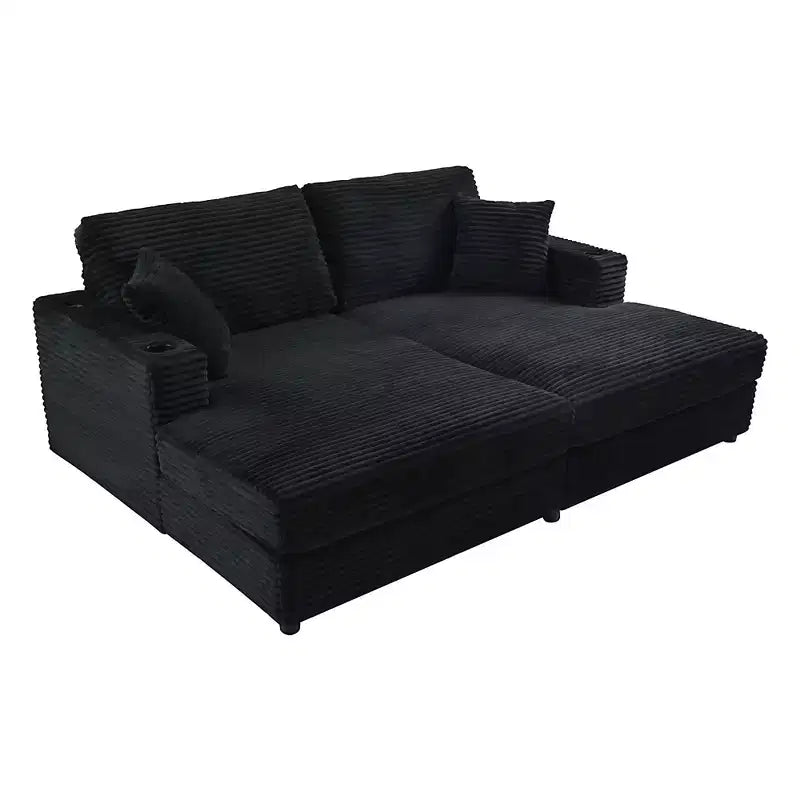 86.5 Oversized Loveseat Chaise Lounge Sectional Sofa Bed Corduroy Sleeper Sofa with Two USB Ports