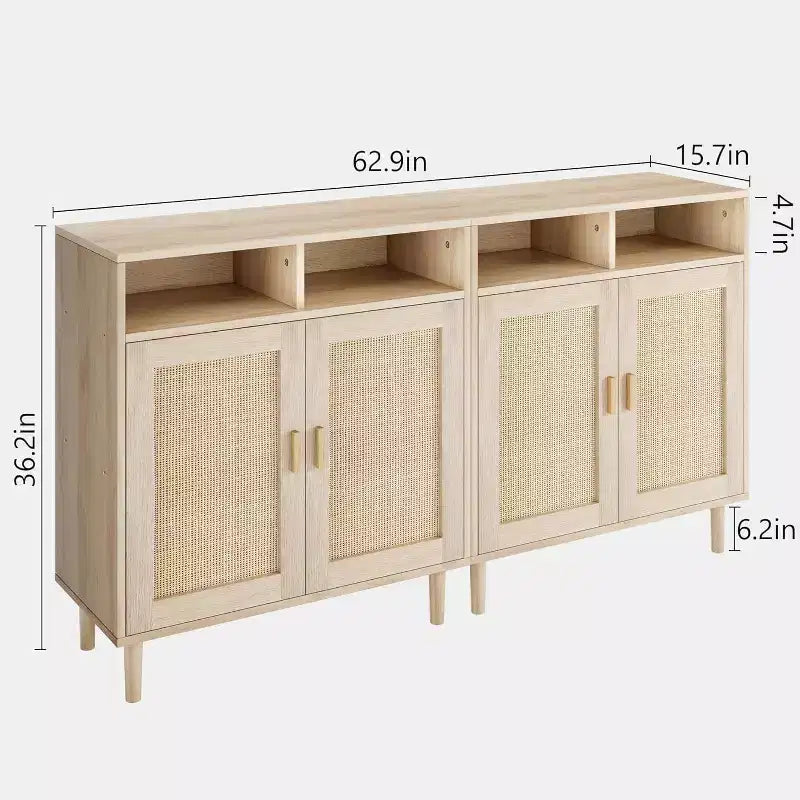 Credenze Buffet in Rattan - Mobile Contenitore a 2 Ante con Ripiano, Sala da Pranzo Moderna, Mobili per Angolo Caffè, 36H