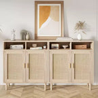 Credenze Buffet in Rattan - Mobile Contenitore a 2 Ante con Ripiano, Sala da Pranzo Moderna, Mobili per Angolo Caffè, 36H