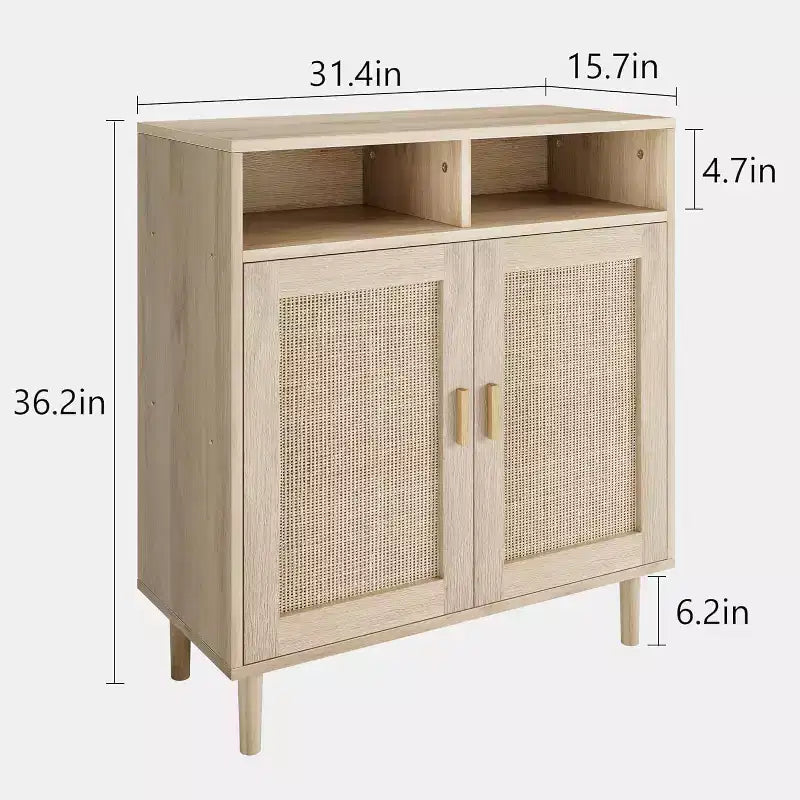 Credenze Buffet in Rattan - Mobile Contenitore a 2 Ante con Ripiano, Sala da Pranzo Moderna, Mobili per Angolo Caffè, 36H
