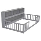 MAYEERTY Letto a Castello a Terra con Libreria, Ripiani, Barriere di Sicurezza, Grigio