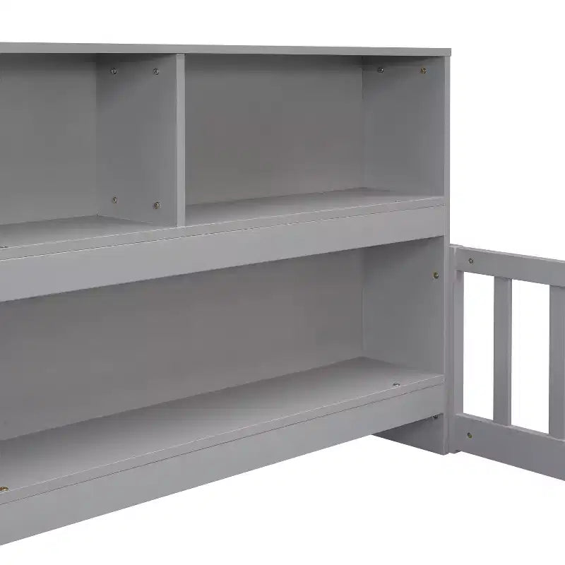 MAYEERTY Letto a Castello a Terra con Libreria, Ripiani, Barriere di Sicurezza, Grigio