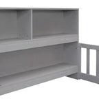 MAYEERTY Letto a Castello a Terra con Libreria, Ripiani, Barriere di Sicurezza, Grigio