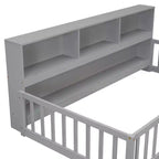 MAYEERTY Letto a Castello a Terra con Libreria, Ripiani, Barriere di Sicurezza, Grigio