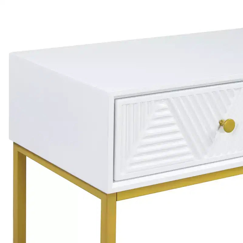 MAYEERTY Modern Narrow Console Table with Storage 2 Drawers Stripe Design for Living Room Hallway White