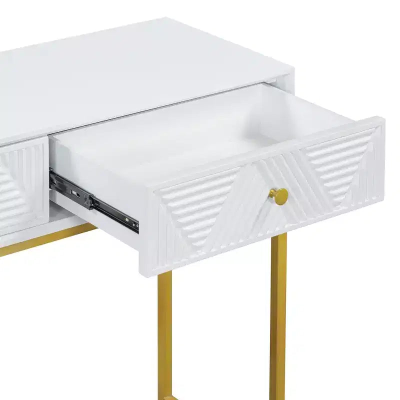 MAYEERTY Modern Narrow Console Table with Storage 2 Drawers Stripe Design for Living Room Hallway White