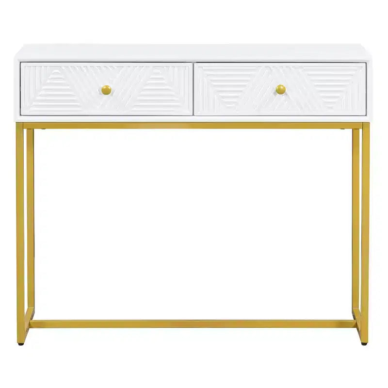 MAYEERTY Modern Narrow Console Table with Storage 2 Drawers Stripe Design for Living Room Hallway White