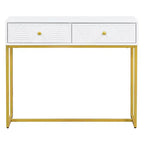 MAYEERTY Modern Narrow Console Table with Storage 2 Drawers Stripe Design for Living Room Hallway White