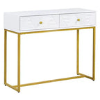 MAYEERTY Modern Narrow Console Table with Storage 2 Drawers Stripe Design for Living Room Hallway White
