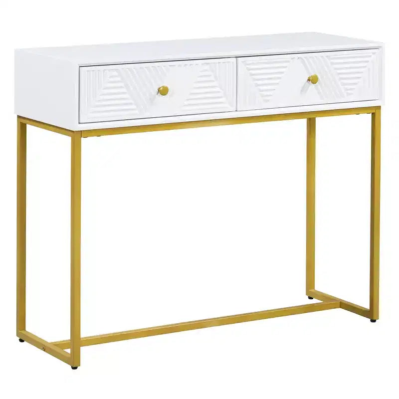 MAYEERTY Modern Narrow Console Table with Storage 2 Drawers Stripe Design for Living Room Hallway White