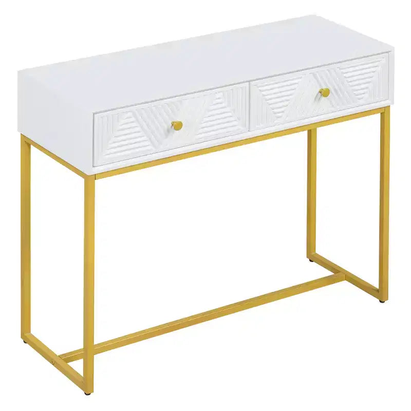 MAYEERTY Modern Narrow Console Table with Storage 2 Drawers Stripe Design for Living Room Hallway White