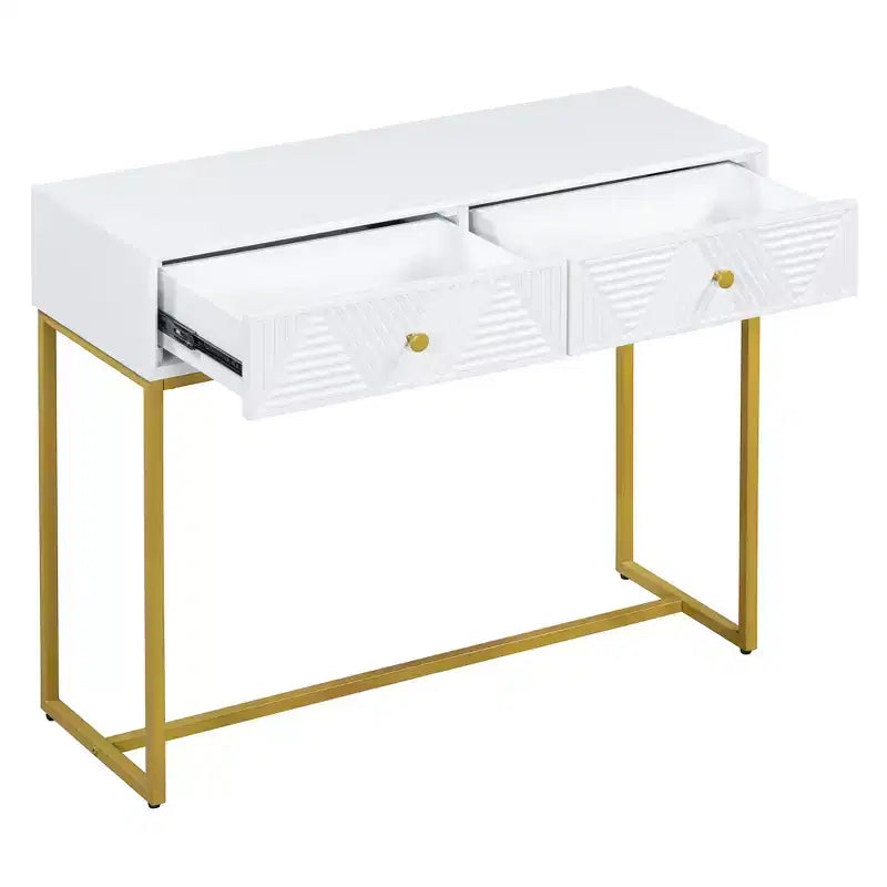 MAYEERTY Modern Narrow Console Table with Storage 2 Drawers Stripe Design for Living Room Hallway White