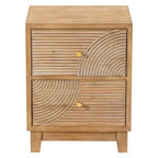 COZAYH Farmhouse 2 Drawer Nightstand with Handcrafted Wood Ring Pattern, Mid-Century Boho Night Stand for Home Bedrooms, Natural Wood