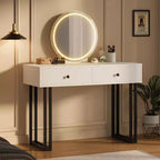 Vanity Desk with Mirror, Makeup Vanity with 2 Drawers, 3 Color LightsAdjustable Brightness