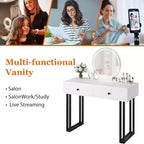 Vanity Desk with Mirror, Makeup Vanity with 2 Drawers, 3 Color LightsAdjustable Brightness