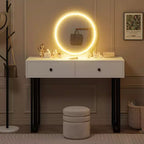 Vanity Desk with Mirror, Makeup Vanity with 2 Drawers, 3 Color LightsAdjustable Brightness