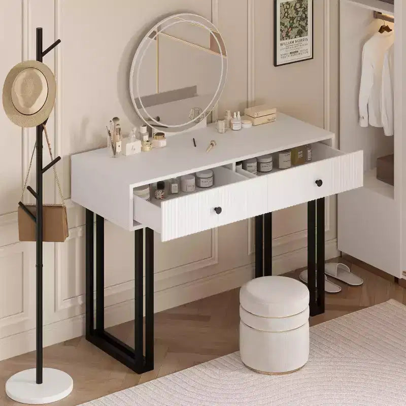 Vanity Desk with Mirror, Makeup Vanity with 2 Drawers, 3 Color LightsAdjustable Brightness