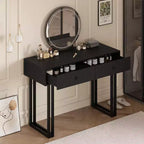 Vanity Desk with Mirror, Makeup Vanity with 2 Drawers, 3 Color LightsAdjustable Brightness