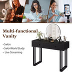 Vanity Desk with Mirror, Makeup Vanity with 2 Drawers, 3 Color LightsAdjustable Brightness