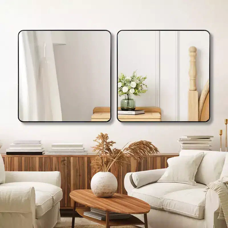 Black Metal Framed Square Bathroom Wall Mirror - Stylish & Durable