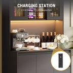 Dispensa alta da cucina da 180 cm con luci a LED e prese di corrente, supporto per microonde con anta in vetro, ripiani regolabili, 3 cassetti, design senza maniglie