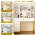 Makeup Vanity with Led Lighted Mirror & Power Outlet, 3 Lighting Modes, Vanity Desk with Acrylic Tabletop White