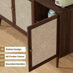 PexFix Side Panel Cabinet With 3 Rattan Doors Kitchen Storage Cabinet Modern Adjustable Legs