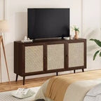 PexFix Side Panel Cabinet With 3 Rattan Doors Kitchen Storage Cabinet Modern Adjustable Legs