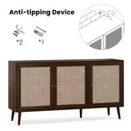PexFix Side Panel Cabinet With 3 Rattan Doors Kitchen Storage Cabinet Modern Adjustable Legs
