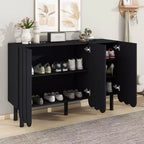 CLIHOME Minimalist Shoe Cabinet, Sideboard Buffet Cabinet with Adjustable Shelves, Large Storage Cabinet with Wave Doors