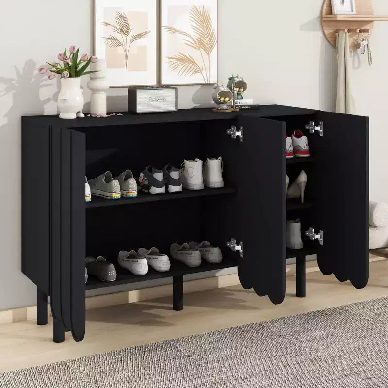 CLIHOME Minimalist Shoe Cabinet, Sideboard Buffet Cabinet with Adjustable Shelves, Large Storage Cabinet with Wave Doors