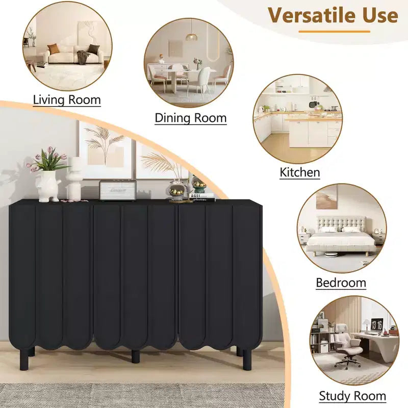 CLIHOME Minimalist Shoe Cabinet, Sideboard Buffet Cabinet with Adjustable Shelves, Large Storage Cabinet with Wave Doors