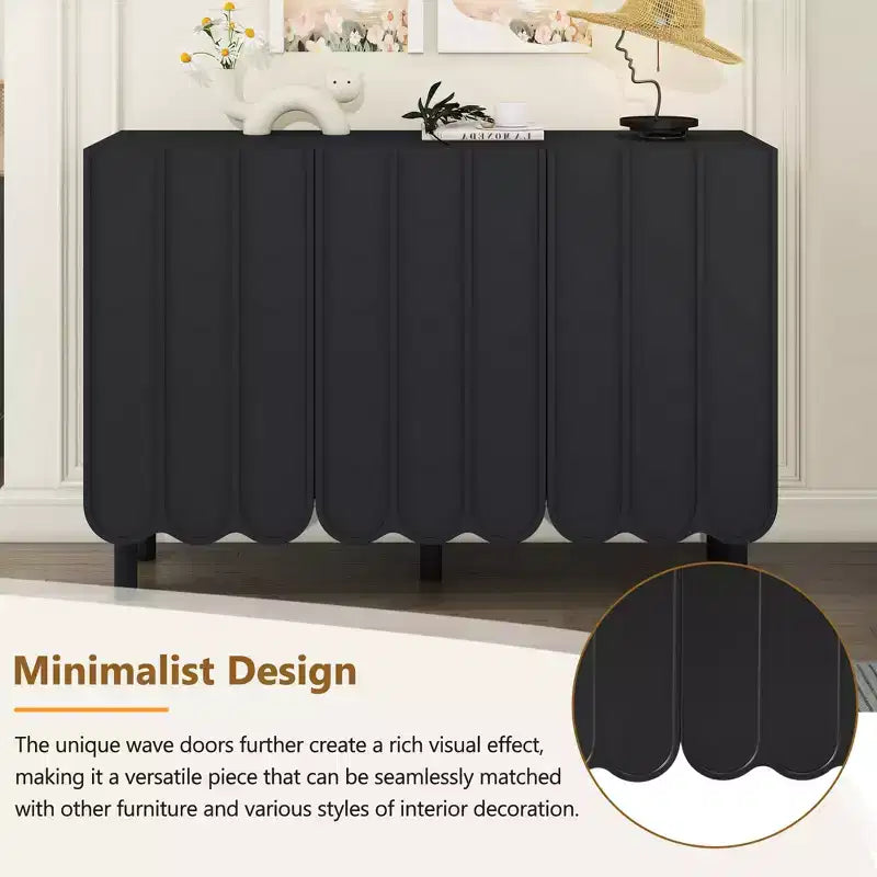 CLIHOME Minimalist Shoe Cabinet, Sideboard Buffet Cabinet with Adjustable Shelves, Large Storage Cabinet with Wave Doors