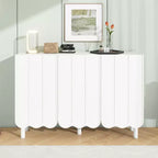CLIHOME Minimalist Shoe Cabinet, Sideboard Buffet Cabinet with Adjustable Shelves, Large Storage Cabinet with Wave Doors