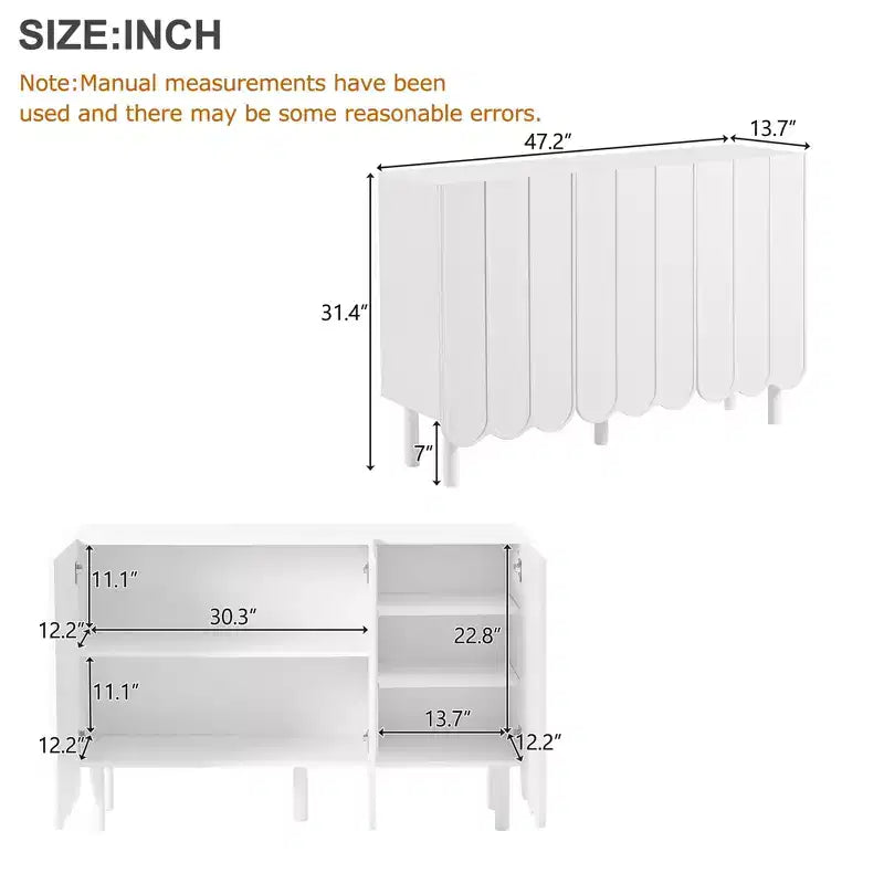 CLIHOME Minimalist Shoe Cabinet, Sideboard Buffet Cabinet with Adjustable Shelves, Large Storage Cabinet with Wave Doors
