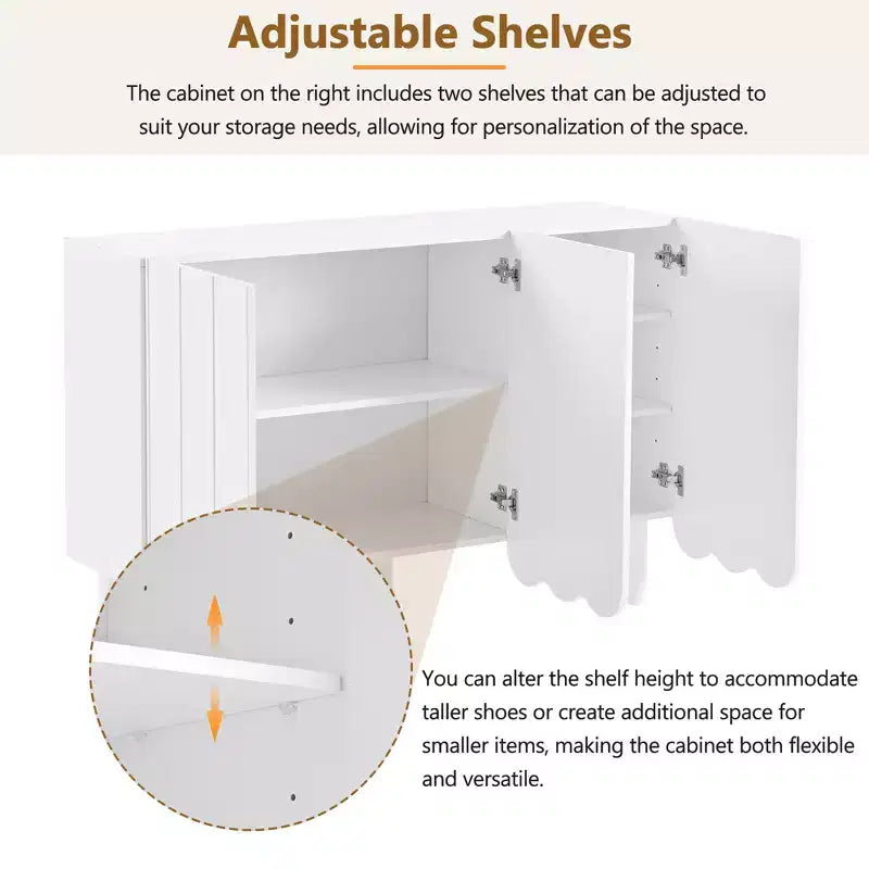 CLIHOME Minimalist Shoe Cabinet, Sideboard Buffet Cabinet with Adjustable Shelves, Large Storage Cabinet with Wave Doors